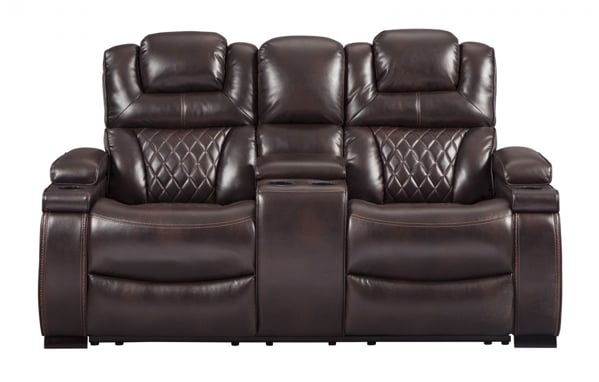 Picture of Warnerton Chocolate Power Reclining Loveseat With Adjustable Headrest