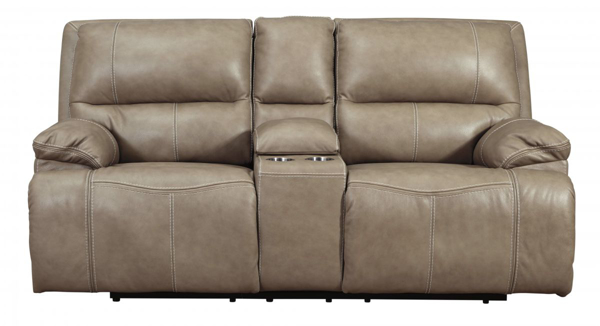 Picture of Ricmen Putty Leather Power Reclining Loveseat With Adjustable Headrest
