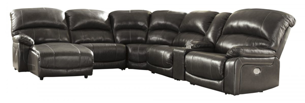Picture of Hallstrung Gray Leather 6-Piece Left Arm Facing Power Reclining Sectional