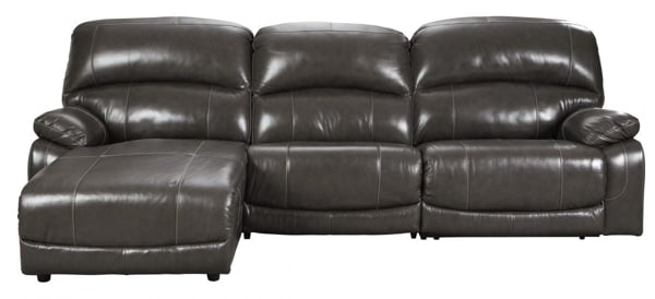Picture of Hallstrung Gray Leather 3-Piece Left Arm Facing Power Reclining Sectional