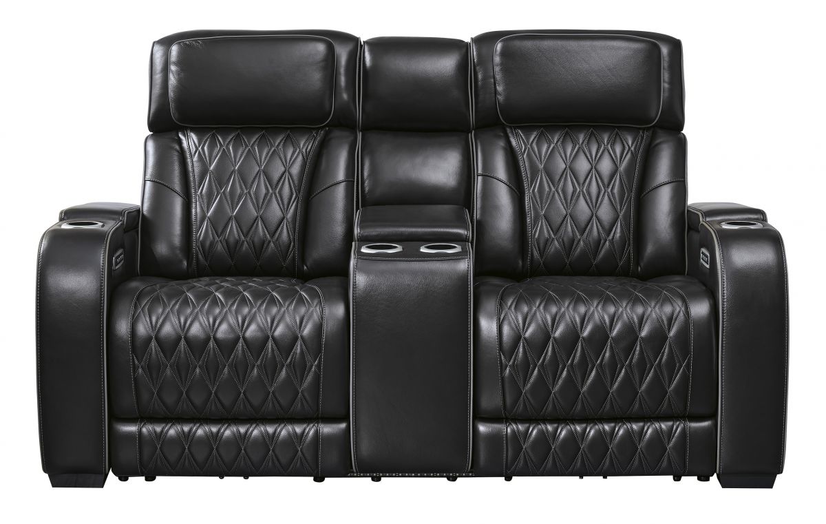 Boyington Black Leather Power Reclining Loveseat