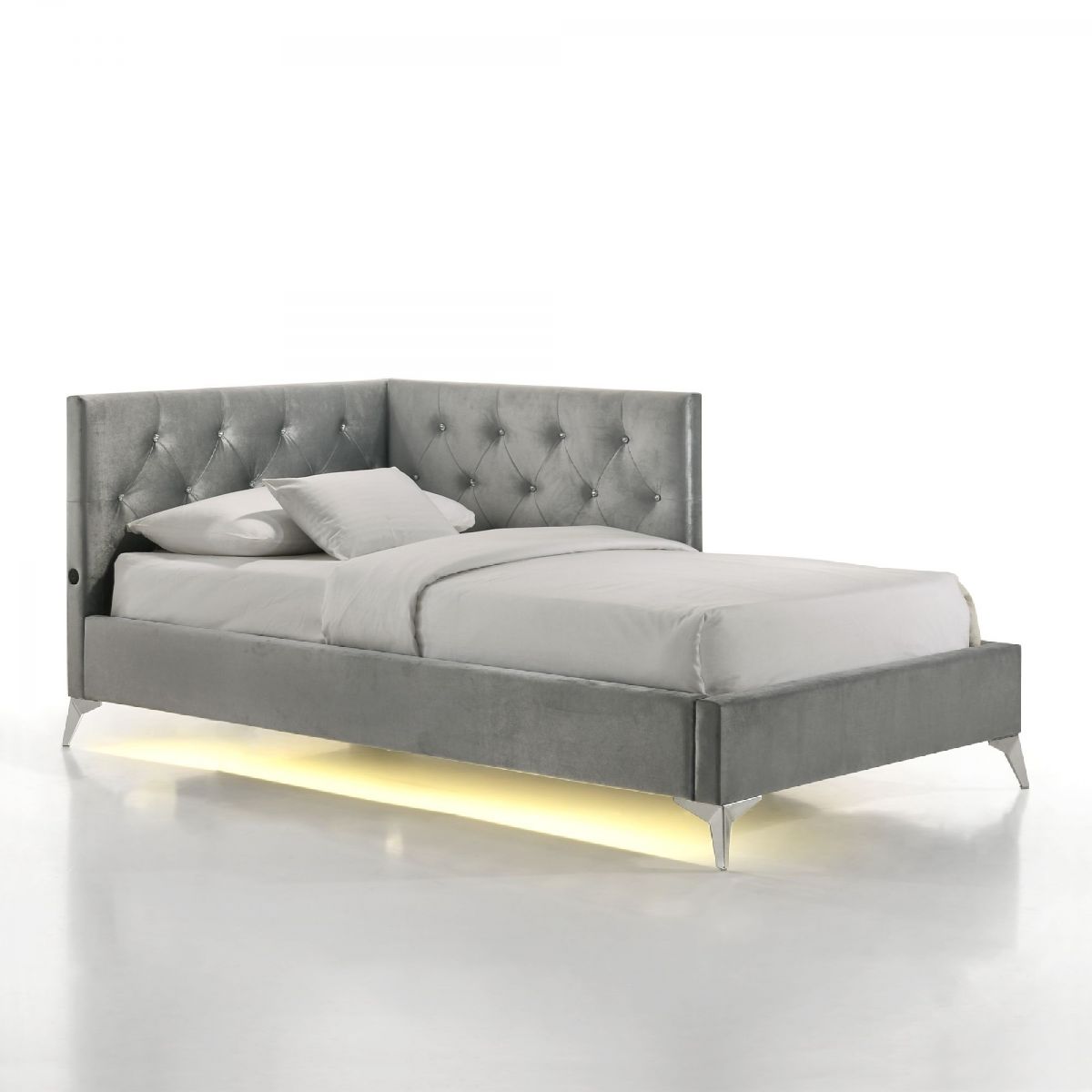 Amberley Twin Upholstered Corner Bed with LED and USB