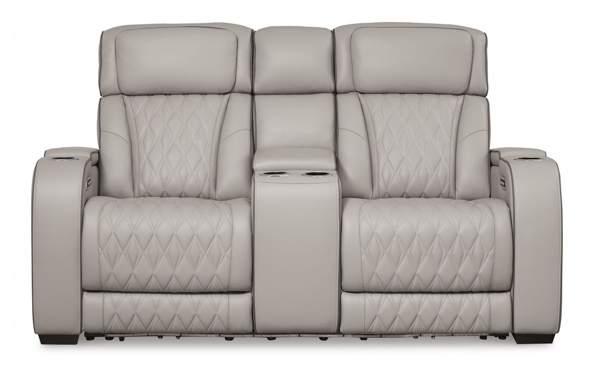 Boyington Gray Leather Power Reclining Loveseat