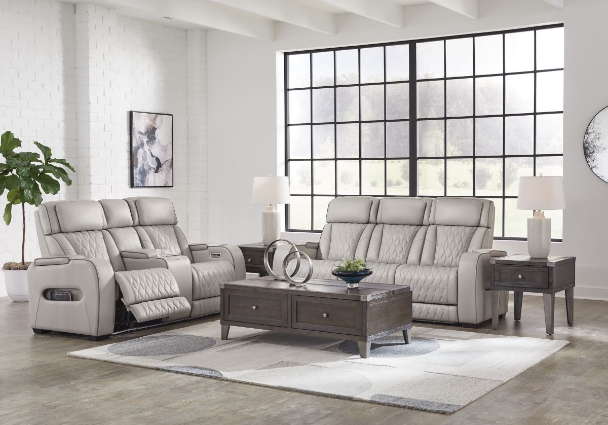 Boyington Gray 2-Piece Leather Power Reclining Living Room Set