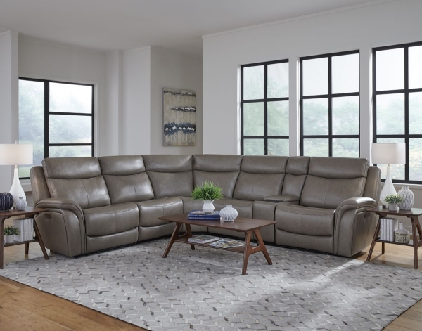 Picture of Grant Cobblestone 6-Piece Leather Power Sectional